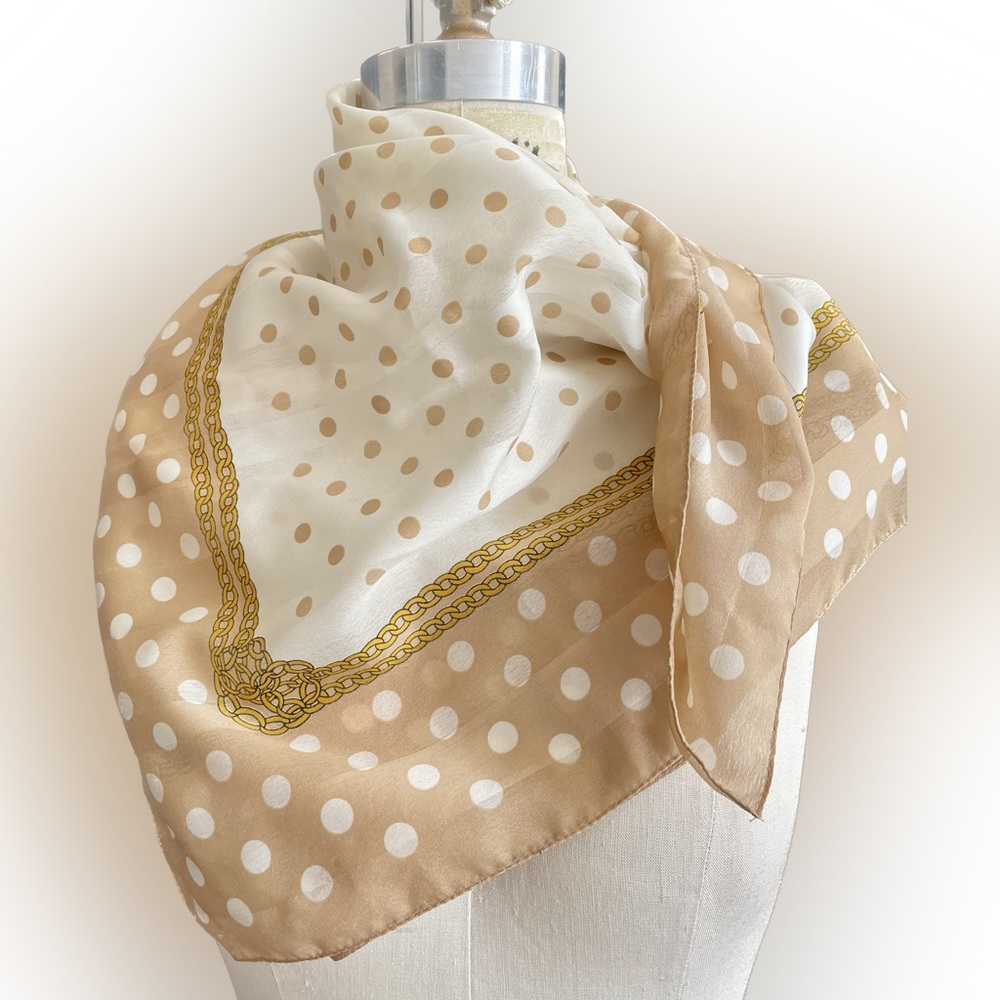 chic vintage lightweight scarf cream/ivory/tan stripe with delicate chain print